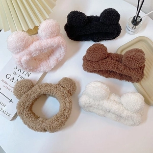 Plush Bear Ear Headband Soft Faux Fur For Face Washing Makeup Skincare Mask Cute Animal Style For Women Girls
