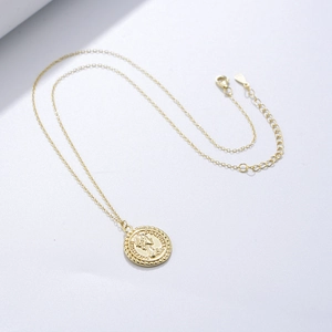 Detail of S925 sterling silver coin necklace showing the S925 hallmark and adjustable clasp