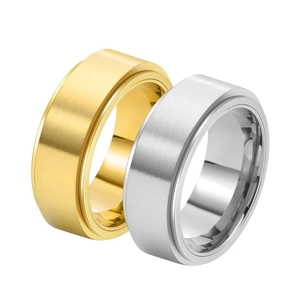 8mm spinner ring for men in gold and silver finish with brushed stainless steel texture
