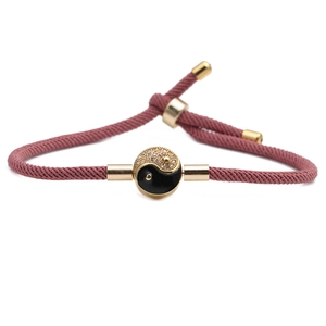 Handmade Woven Rope Bracelet Copper Lion Head Yin Yang Bagua Charm Zircon Inlaid Adjustable Jewelry For Women Men
