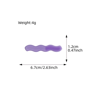 Purple wavy acetate hair clip with size and weight specs on a clean white background