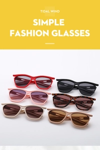 Selection of trendy square children sunglasses in red, black, pink, and tortoise colors