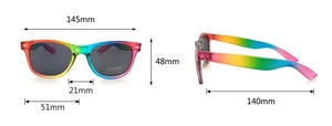 Rainbow frame sunglasses dimension guide showing 145mm width and 140mm temple length