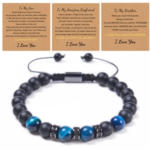 Tiger Eye Beaded Bracelet Matte Stone Copper Cubic Zirconia Braided Rope Adjustable Fashion Jewelry Gift For Men
