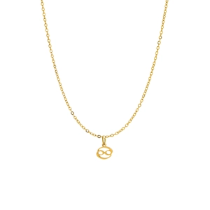 Macro view of interlocking golden rings on a dainty chain with polished finish