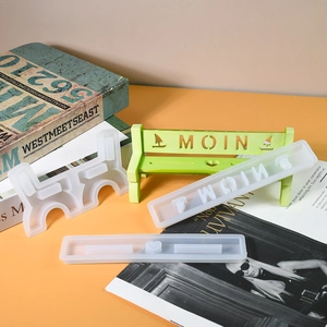 DIY silicone mold set for creating a miniature park bench with MOIN letter engraving