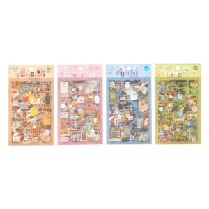 Set of 4 illustrated PET stickers featuring retro floral and lifestyle themes, 6 pieces per pack
