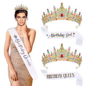 Luxurious crystal tiara and Birthday Queen sash set for elegant birthday party celebrations