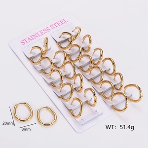 Macro detail of 20mm gold stainless steel hoop earrings set with 8mm tube width