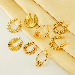 Set of four 18K gold plated stainless steel hoop earrings in bohemian vintage styles