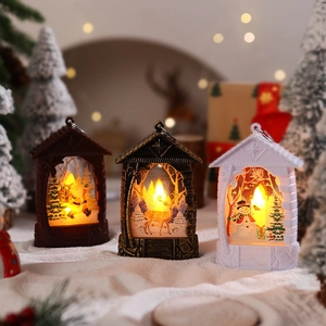 Lanterna Di Natale Luce Notturna LED Plastica Vintage Babbo Natale Pupazzo Di Neve Lampada Sospesa Decorazione Per Casa