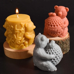3-piece set of embossed honey bear and honeycomb silicone molds for DIY candle making