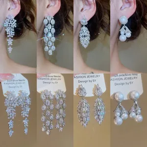 Elegant Floral Tassel Dangle Earrings For Women High Sparkle Zircon Copper Jewelry With 925 Sterling Silver Earring Post