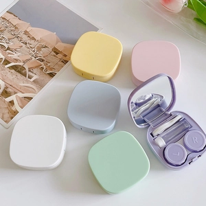 Compact macaron contact lens cases with mirror tweezers and suction tool kit