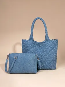 Woven Denim Tote Bag And Small Crossbody Bag Large Capacity Shoulder Handbag For Women Casual Travel Urban Simple Style
