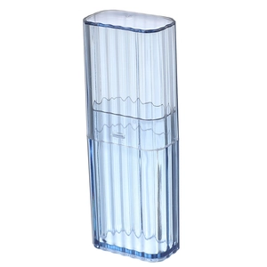 Portable blue transparent storage box with vertical wave texture for cotton swabs