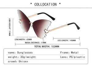 Detailed size specifications for oversized butterfly sunglasses with gradient lenses