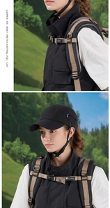 Close-up of lightweight outdoor sun hat with windproof chin strap and utility vest