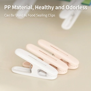 Set of 3 PP plastic windproof clothes pegs and food sealing clips in white and pink
