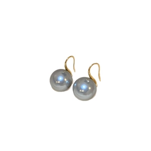 Elegant 18K gold plated pearl hook earrings with lustrous round grey-blue pearls