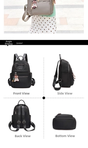 Multi-angle views of waterproof oxford cloth backpack with front side back and bottom details