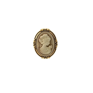 Vintage Victorian style oval cameo brooch with gold relief female portrait design
