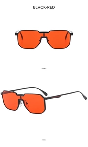 Quadratische Monoblock-Sonnenbrille in Schwarz-Rot, Vorder- und Seitenansicht gezeigt