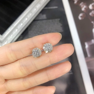 Hip hop style gold square iced out stud earrings with micro paved zircons for men and women