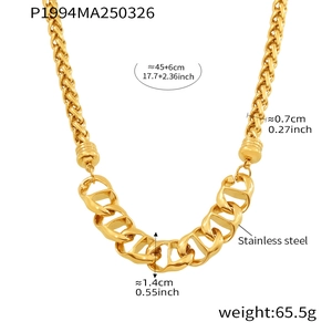 Detailed size view of a 18K gold plated stainless steel chunky mixed chain necklace