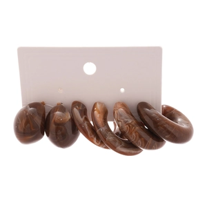 6-piece acrylic earrings set with brown marble drop and C-shape hoop designs