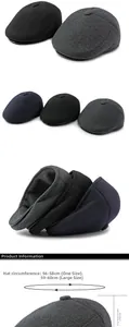 Detailed size specifications for men's vintage flat cap showing dimensions and fabric texture