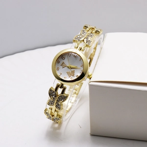 Orologio Al Quarzo Da Donna Lega E Acciaio Inossidabile Strass Farfalla Bracciale Moda Elegante
