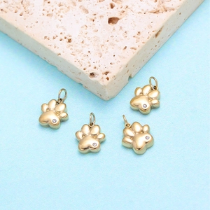 Stainless Steel Cat Paw Charms Cubic Zirconia Animal Footprint Pendants For DIY Jewelry Making Findings Accessory