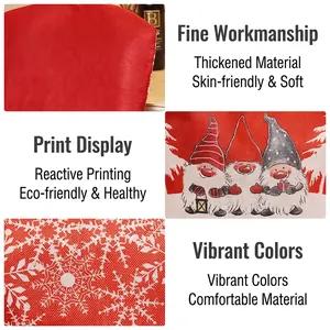 Red Christmas gnome chair covers with white snowflakes made of thick textured fabric