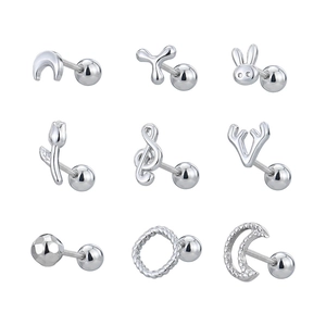 Collection of 9 minimalist stainless steel screw back ear studs with silver finish and variety