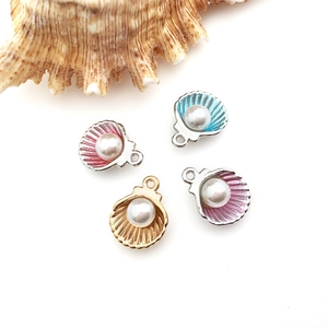 Marine seashell pendants with colorful enamel and pearls for DIY jewelry making
