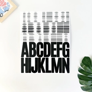 Detail of 3-inch black uppercase letter stickers A-N for DIY wall and car decoration