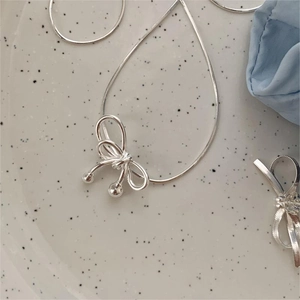 925 Sterling Silver Bowknot Pendant Necklace For Women Sweet Simple Style Snake Bone Chain Jewelry Elegant Gift