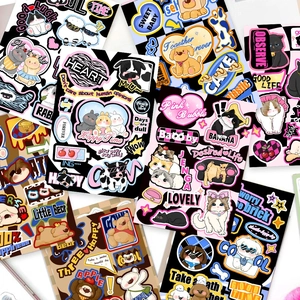 8 sheets of cute American style collage stickers featuring colorful cartoon cats and dogs