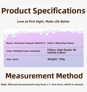 Detailed size specifications for the 26cm space-dyed Christmas penguin plush toy