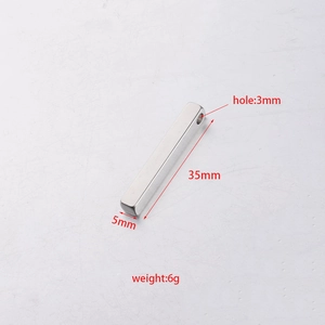 Silver 3D rectangular stainless steel pendant bar with 35mm length and 3mm hole