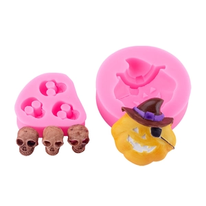 3D pumpkin and skull silicone mold set for Halloween baking and chocolate decorations