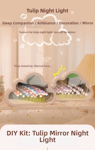 Close-up of DIY tulip cloud mirror night light showing the soft floral landscape glow