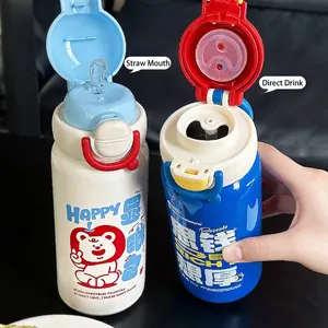 Dual-sip insulated stainless steel water bottle with straw and direct drink lid for students