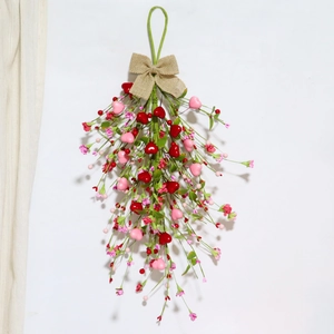 Ornamento Appeso Vite Cuore San Valentino Fiore Carta Artificiale Fiocco Lino Ghirlanda Bacca Schiuma Matrimonio Decorazione Casa