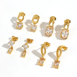 Elegant gold plated stainless steel earrings with sparkling zircon crystals in four styles