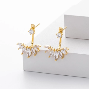 Detail of S925 silver ear jacket earrings featuring sparkling marquise cut zircon stones