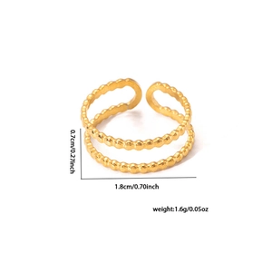 Detailed dimensions of a golden double-layered beaded open ring for women
