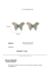 Dimensions détaillées des boucles d'oreilles papillon avec tige en argent S925