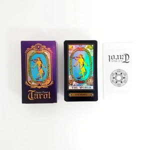 Detailed view of Classic Tarot set with The World card and instruction manual